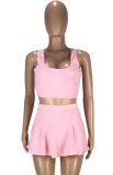 Sports Pink Crop Tank and Pleated Skirt 2PCS Set