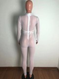 White Mesh See Through Sexy Sequin Bra Long Sleeve Bodycon Jumpsuit