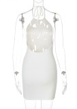 White Ribbed Sexy Halter Mini Dress