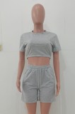 Grey Casual Crop Tank and Sweat Shorts Set