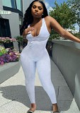 White Sexy Ribbed Sleeveless Bodycon Jumpsuit