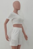 White Casual Crop Tank and Sweat Shorts Set