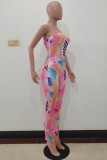 Geometric Colorful Sexy Strapless Bodycon Jumpsuit