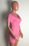 Wholesale Casual Pink V Neck Ribbed Bodycon Rompers