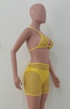 Yellow Fishnet 3PCS Bikini Set