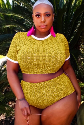 Plus Size Print Tight Crop Top and Shorts Set