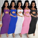 Purple Sexy Cut Out Ruched Halter Midi Dress