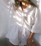Casual White Blouse and Shorts Lounge Set