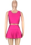 Sports Hot Pink Crop Tank and Pleated Skirt 2PCS Set