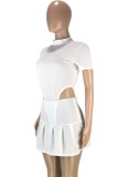 Wholesale Plain Plain High Cut Bodysuit and Matching Pleated Skirt 2PC Set
