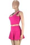 Sports Hot Pink Crop Tank and Pleated Skirt 2PCS Set