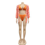 Print Zebra Bikini Set & Long Sleeve Cover Up 3PCS