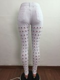 White Stylish Hollow Out TightJeans