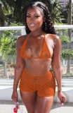 Orange Fishnet 3PCS Swimwear Set