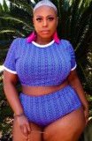 Plus Size Print Tight Crop Top and Shorts Set