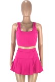 Sports Hot Pink Crop Tank and Pleated Skirt 2PCS Set