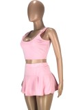 Sports Pink Crop Tank and Pleated Skirt 2PCS Set