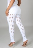 White Stylish Hollow Out TightJeans