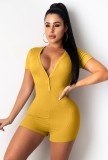 Wholesale Casual Yellow V Neck Ribbed Bodycon Rompers
