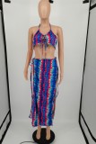 Plus Size Tie Dye Lace Up Crop Top and Side Slit Skirt Set