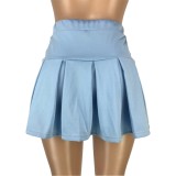 Wholesale Blue High Waist Short Pleated Skirt