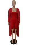 Red Bodycon Rompers with Long Cardigan