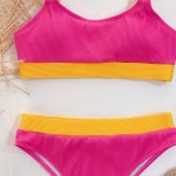 Contrast Pink and Yellow High Waist Two Piece Swiwmear