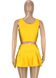 Sports Yellow Crop Tank and Pleated Skirt 2PCS Set