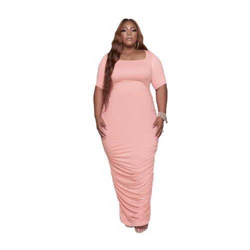 Plus Size Solid U Neck Ruched Sexy Maxi Dress