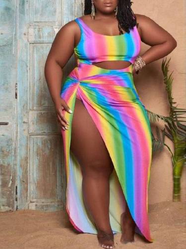 Plus Size Rainbow Bodysuit and Skirt Set