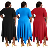 Plus Size Red Short Sleeve Irregular Hem Dress