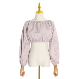 Trendy Backless Puff Sleeve Top in Pink