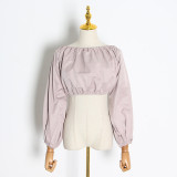 Trendy Backless Puff Sleeve Top in Pink