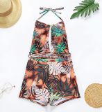 Print Yellow Halter Strings Sexy Two Piece High Waist Swimwear