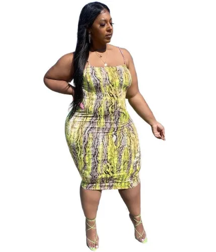 Snakeskin Green Print Plus Size Cami Dress