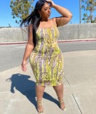 Snakeskin Yellow Print Plus Size Cami Dress