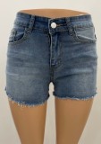 Sexy Lace Up Back Stylish Blue Fringe Denim Shorts