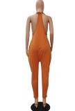 Baggy Orange Halter Loose Jumpsuit