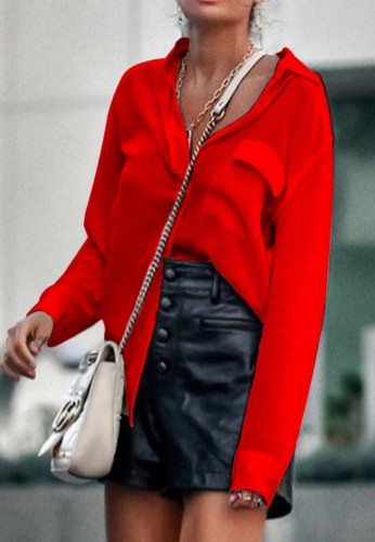 Office Red Long Sleeve Blouse
