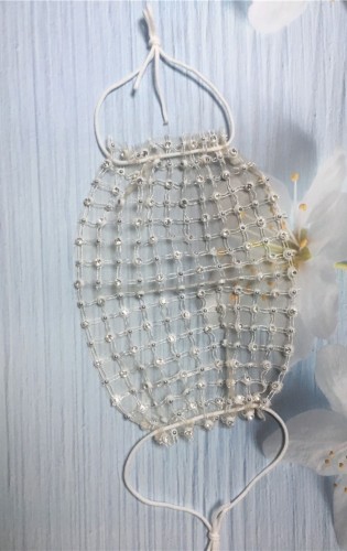 Rhinestone Hollow Out Beige Face Mask