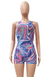 Abstract Print Sleeveless Bodycon Rompers with Pantie