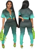 Gradient Blouse and High Waist Pants Trendy 2PCS Set