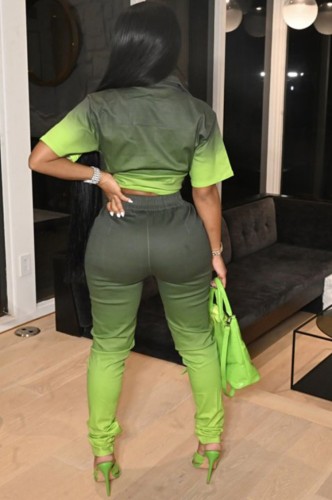 Gradient Blouse and High Waist Pants Trendy 2PCS Set