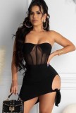 Black Sexy Strapless Cutout Irregular Club Dress