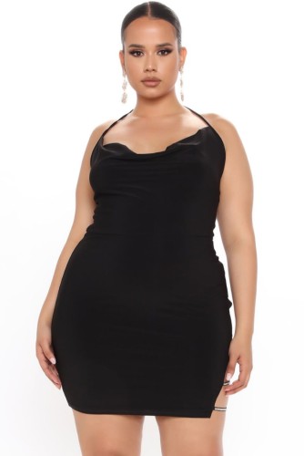 Sexy Black Hollow Out Low Back Halter Mini Club Dress