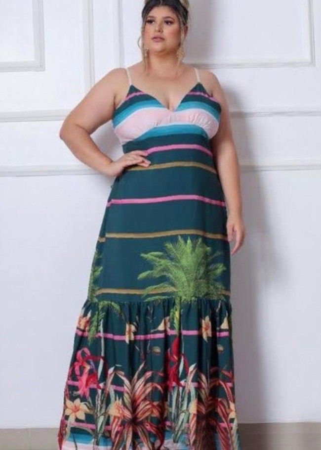 Plus Size Tropical Cami Maxi Dress
