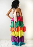 Colorful Layered Halter Sexy Maxi Dress