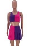 Contrast Color Crop Top and Skirt Sports Two Piece
