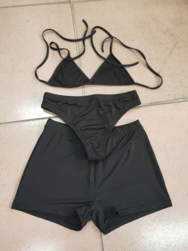 Sexy Black Bikini & Boy Shorts 3pcs Set
