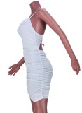White Sexy Strap Ruched Mini Dress